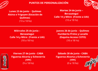 ¡Última semana para vivir la experiencia Compartí una Coca-Cola! Acercate a los puntos de personalización y creá tu propia etiqueta.